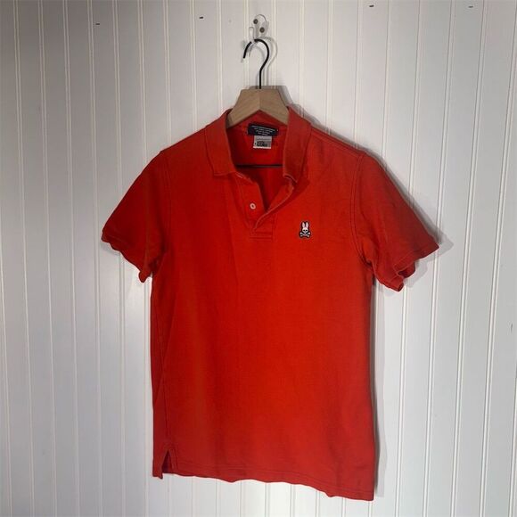 Psycho Bunny Men’s Polo Shirt Size 4 Red Pima Cotton Skull Bunny Peru Preppy Y2K - Picture 1 of 10